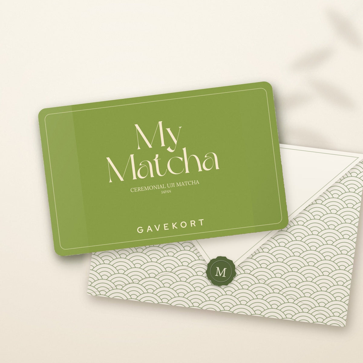 My Matcha gavekort med kuvert i japansk bølgemønster og grønt segl